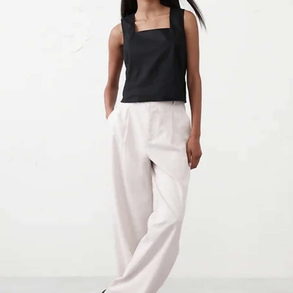 NWT - Banana Republic Linen Blend Black Square Neck Lined Top - Size L